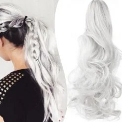 Claw Clip Ponytail Extension 18 Clip in Wavy Ponytail Hair Extensions Long Pony Tails for Women Extensions Ash Blonde Mix Light Bleach Blonde Wave Hairpiece