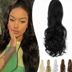 Claw Clip Ponytail Extension 18 Clip in Wavy Ponytail Hair Extensions Long Pony Tails for Women Extensions Ash Blonde Mix Light Bleach Blonde Wave Hairpiece