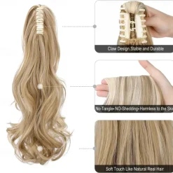 Claw Clip Ponytail Extension 18 Clip in Wavy Ponytail Hair Extensions Long Pony Tails for Women Extensions Ash Blonde Mix Light Bleach Blonde Wave Hairpiece