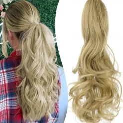 Claw Clip Ponytail Extension 18 Clip in Wavy Ponytail Hair Extensions Long Pony Tails for Women Extensions Ash Blonde Mix Light Bleach Blonde Wave Hairpiece