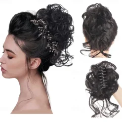Claw Messy Bun Hair Pieces Clip Wavy Curly Hair Chignon Clip in Hairpieces Tousled Updo Donut Hair Bun Synthetic Fake Hair Ponytail for Women Girls