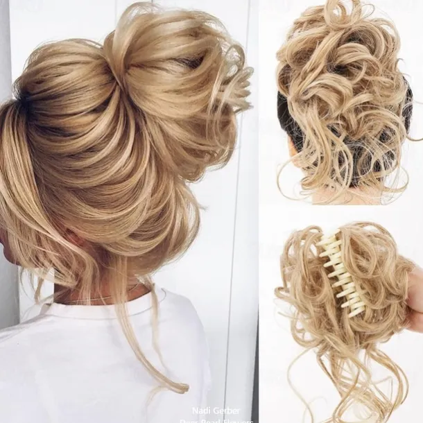 Claw Messy Bun Hair Pieces Clip Wavy Curly Hair Chignon Clip in Hairpieces Tousled Updo Donut Hair Bun Synthetic Fake Hair Ponytail for Women Girls