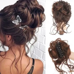 Claw Messy Bun Hair Pieces Clip Wavy Curly Hair Chignon Clip in Hairpieces Tousled Updo Donut Hair Bun Synthetic Fake Hair Ponytail for Women Girls