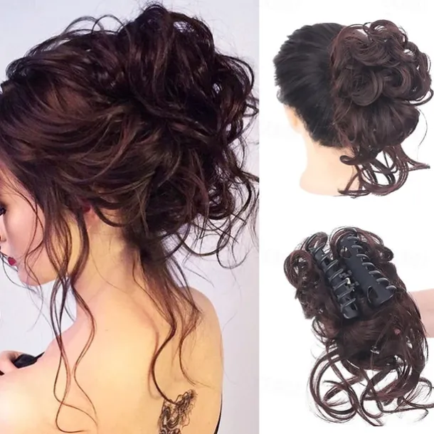 Claw Messy Bun Hair Pieces Clip Wavy Curly Hair Chignon Clip in Hairpieces Tousled Updo Donut Hair Bun Synthetic Fake Hair Ponytail for Women Girls