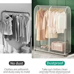 Clear Garment Rack Cover Dustproof Clothes Rack Cover with Zipper Clothes Hanging Rack Cover Clothing Storage Protector Waterproof
