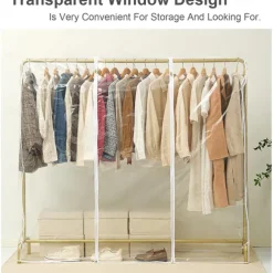 Clear Garment Rack Cover Dustproof Clothes Rack Cover with Zipper Clothes Hanging Rack Cover Clothing Storage Protector Waterproof