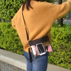Clear PVC Crossbody Bag, Trendy Stadium Approved Clutch Purse, Waterproof Handbags With Wristlet