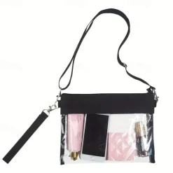 Clear PVC Crossbody Bag, Trendy Stadium Approved Clutch Purse, Waterproof Handbags With Wristlet