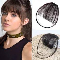 Clip in Bangs - 100% Human Hair Wispy Bangs Clip in Hair Extensions, Black Air Bangs Fringe with Temples Hairpieces for Women Curved Bangs for Daily Wear