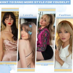 Clip in Bangs for Women 100% Hair Extensions French Bangs Fring with Temples Hairpieces Clip on French Bangs Flat Bangs Clip Curved Bangs for Daily Wear