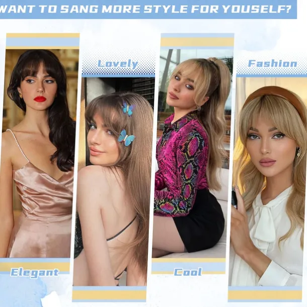 Clip in Bangs for Women 100% Hair Extensions French Bangs Fring with Temples Hairpieces Clip on French Bangs Flat Bangs Clip Curved Bangs for Daily Wear