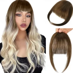 Clip in Bangs for Women 100% Hair Extensions French Bangs Fring with Temples Hairpieces Clip on French Bangs Flat Bangs Clip Curved Bangs for Daily Wear