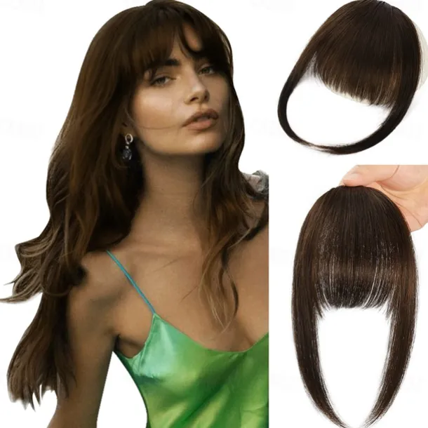 Clip in Bangs for Women 100% Hair Extensions French Bangs Fring with Temples Hairpieces Clip on French Bangs Flat Bangs Clip Curved Bangs for Daily Wear