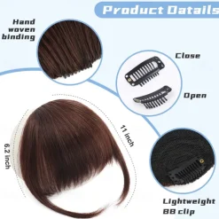 Clip in Bangs for Women 100% Hair Extensions French Bangs Fring with Temples Hairpieces Clip on French Bangs Flat Bangs Clip Curved Bangs for Daily Wear
