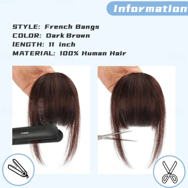 Clip in Bangs for Women 100% Hair Extensions French Bangs Fring with Temples Hairpieces Clip on French Bangs Flat Bangs Clip Curved Bangs for Daily Wear