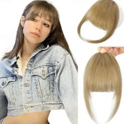 Clip in Bangs for Women 100% Hair Extensions French Bangs Fring with Temples Hairpieces Clip on French Bangs Flat Bangs Clip Curved Bangs for Daily Wear