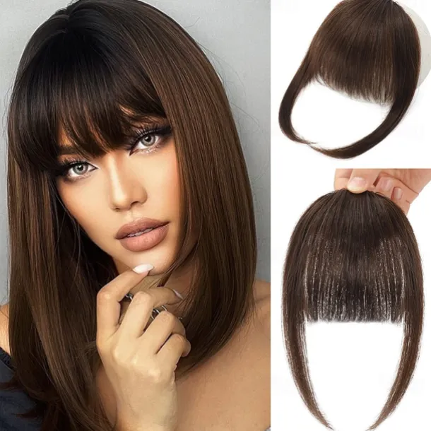 Clip in Bangs for Women 100% Hair Extensions French Bangs Fring with Temples Hairpieces Clip on French Bangs Flat Bangs Clip Curved Bangs for Daily Wear