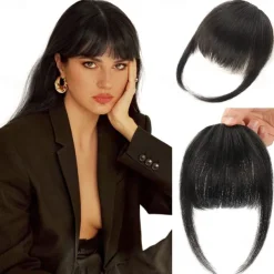 Clip in Bangs for Women 100% Hair Extensions French Bangs Fring with Temples Hairpieces Clip on French Bangs Flat Bangs Clip Curved Bangs for Daily Wear