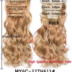 Clip In Hair Extension 20Inch 16 Clips Long Synthetic Hair Heat Resistant Hairpiece Natural Wavy Ombre Hair Piece 6Pcs/Set