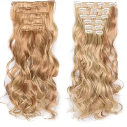 Clip In Hair Extension 20Inch 16 Clips Long Synthetic Hair Heat Resistant Hairpiece Natural Wavy Ombre Hair Piece 6Pcs/Set