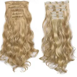 Clip In Hair Extension 20Inch 16 Clips Long Synthetic Hair Heat Resistant Hairpiece Natural Wavy Ombre Hair Piece 6Pcs/Set