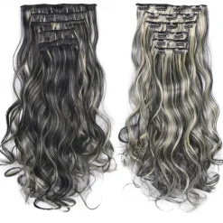 Clip In Hair Extension 20Inch 16 Clips Long Synthetic Hair Heat Resistant Hairpiece Natural Wavy Ombre Hair Piece 6Pcs/Set