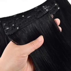 Clip In Hair Extensions Human Hair 7 Pcs Pack Silky Straight Black Hair Extensions