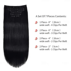 Clip In Hair Extensions Human Hair 7 Pcs Pack Silky Straight Black Hair Extensions