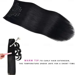 Clip In Hair Extensions Human Hair 7 Pcs Pack Silky Straight Black Hair Extensions