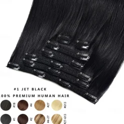 Clip In Hair Extensions Human Hair 7 Pcs Pack Silky Straight Black Hair Extensions