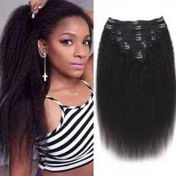 Clip in Hair Extensions Human Hair Kinky Straight Silky Virgin Hair Clip in Full Head 18 Inch Unprocessed Brazilian Remy Human Hair for Black Women 8pcs with 18 Clips 120 Gram Per Set