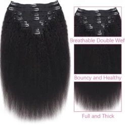 Clip in Hair Extensions Human Hair Kinky Straight Silky Virgin Hair Clip in Full Head 18 Inch Unprocessed Brazilian Remy Human Hair for Black Women 8pcs with 18 Clips 120 Gram Per Set