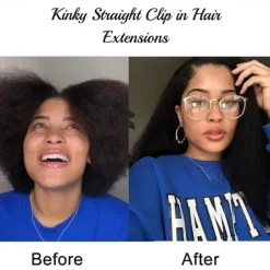 Clip in Hair Extensions Human Hair Kinky Straight Silky Virgin Hair Clip in Full Head 18 Inch Unprocessed Brazilian Remy Human Hair for Black Women 8pcs with 18 Clips 120 Gram Per Set