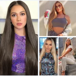 Clip in Hair Extensions 6Pcs 16 Clips Curly Wavy Straight Thick Clip on Synthetic Hair Extension Hairpieces (24 Inch Deep Brown with Dirty Blonde - Straight)