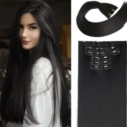 Clip in Hair Extensions 6Pcs 16 Clips Curly Wavy Straight Thick Clip on Synthetic Hair Extension Hairpieces (24 Inch Deep Brown with Dirty Blonde - Straight)