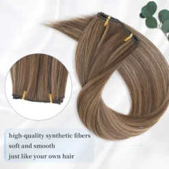 Clip in Hair Extensions 6Pcs 16 Clips Curly Wavy Straight Thick Clip on Synthetic Hair Extension Hairpieces (24 Inch Deep Brown with Dirty Blonde - Straight)