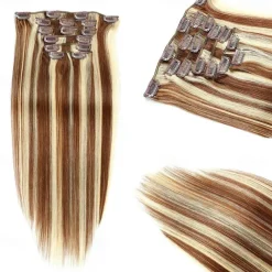 Clip In Hair Extensions Remy Human Hair Clip On Hair Extensions 7 Pcs 100 g Pack Straight Blonde 14-24 inch Hair Extensions