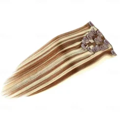 Clip In Hair Extensions Remy Human Hair Clip On Hair Extensions 7 Pcs 100 g Pack Straight Blonde 14-24 inch Hair Extensions