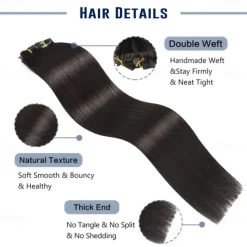 Clip in Hair Extensions Real Human Hair Natural Black Human Hair Extensions Clip ins 20 Inch Double Weft Straight 1b Clip in Human Hair Extensions #1B Color 8Pcs 120g