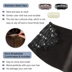 Clip in Hair Extensions Real Human Hair Natural Black Human Hair Extensions Clip ins 20 Inch Double Weft Straight 1b Clip in Human Hair Extensions #1B Color 8Pcs 120g