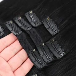 Clip in Hair Extensions Real Human Hair 9pcs 130g Jet Black Hair Extensions Straight Natural Soft Thick Remy Extensions Straight Clip in Hair Extensions Human Hair 22inch Jet Black Color