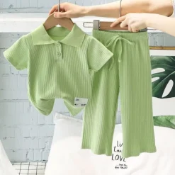 Clothing Sets Children's Set Summer New Girls POLO Polo Top Wide Leg Pants 2PCS Teenage Girls' Short Sleeve