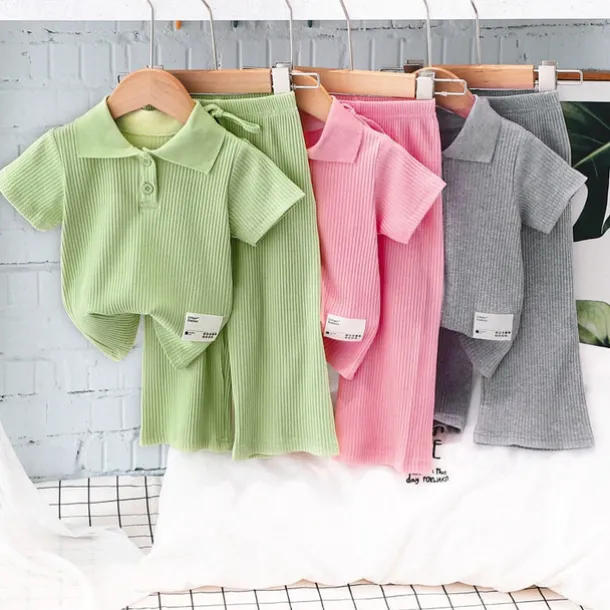 Clothing Sets Children's Set Summer New Girls POLO Polo Top Wide Leg Pants 2PCS Teenage Girls' Short Sleeve