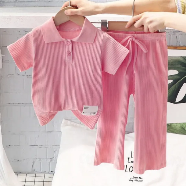 Clothing Sets Children's Set Summer New Girls POLO Polo Top Wide Leg Pants 2PCS Teenage Girls' Short Sleeve