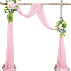 75*600cm Arched Door Gauze Curtain Outdoor Forest Lawn Wedding Decoration Hanging Curtain Wedding Decoration Cloth Curtain Pearl Chiffon Curtain