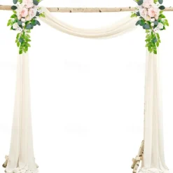 75*600cm Arched Door Gauze Curtain Outdoor Forest Lawn Wedding Decoration Hanging Curtain Wedding Decoration Cloth Curtain Pearl Chiffon Curtain