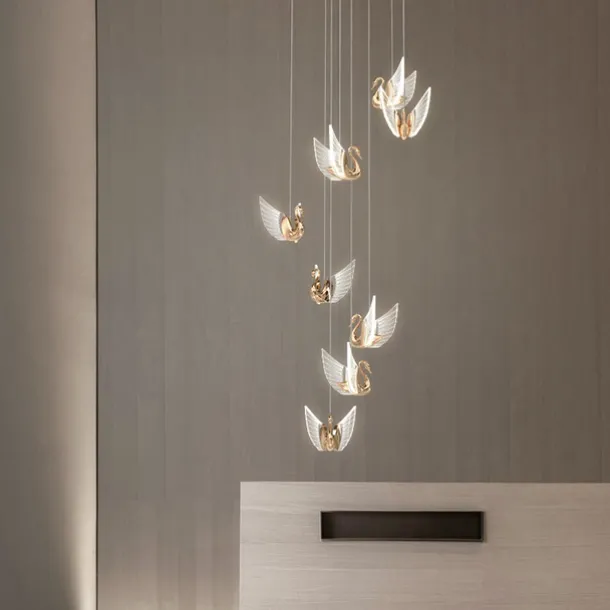 60cm Cluster Design Pendant Light LED Swan Design Metal Artistic Style Electroplated Contemporary Modern 220-240V