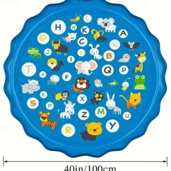 100cm/39.37in Extra Large Luxury Outdoor Toy - Portable Swimming Pool with Water Sprinklers Alphabet & Number Learning Mat Vibrant Rainbow Design PVC Material Ideal for Youngsters Aged 3-5 Summer