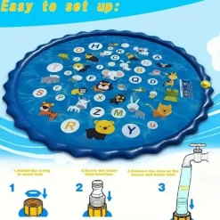 100cm/39.37in Extra Large Luxury Outdoor Toy - Portable Swimming Pool with Water Sprinklers Alphabet & Number Learning Mat Vibrant Rainbow Design PVC Material Ideal for Youngsters Aged 3-5 Summer