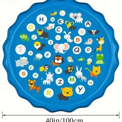 100cm/39.37in Extra Large Luxury Outdoor Toy - Portable Swimming Pool with Water Sprinklers, Alphabet & Number Learning Mat, Vibrant Rainbow Design, PVC Material, Ideal for Youngsters Aged 3-5, Summer